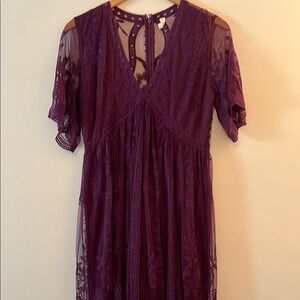 Pinkblush Maternity Plum Lace Flutter Sleeve Maxi Dress - Size Large